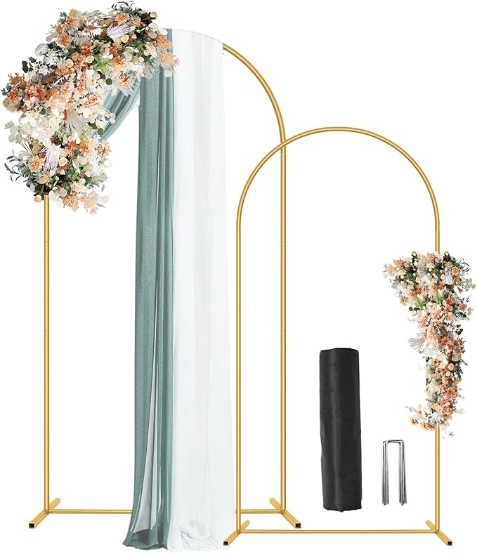 Wedding Arch Backdrop Stand Set of 2 (7.2FT, 6FT),Gold Metal Arch Backdrop Stand,Balloon Arch Stand for Wedding Ceremony Baby Shower Outdoor Indoor Birthday Party Graduation Decoration