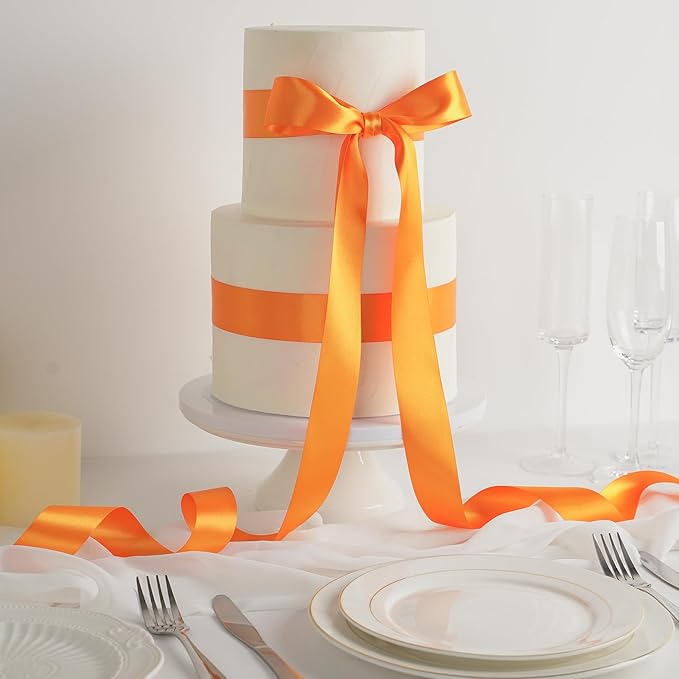 MEEDEE Orange Satin Ribbon - 1.5 inch Double Faced Satin Ribbon, 50 Yards - Neon Tangerine - For Christmas, Thanksgiving, Halloween, Weddings, Flower Arrangements