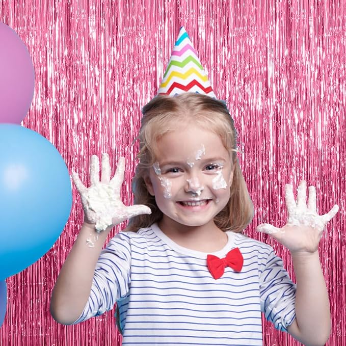 20 Pack Pink Backdrop Decorations - Tinsel Curtain Party Backdrop Foil Fringe Birthday Photo Booth Streamer Backdrop Pink Theme Bachelorette Graduation Decorations