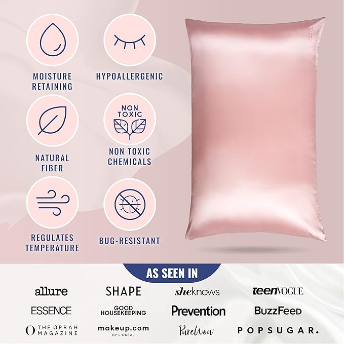 Blissy Silk Pillowcase - 100% Pure Mulberry Silk - 22 Momme 6A High-Grade Fibers - Silk Pillow Cover for Hair & Skin - Regular, Queen & King (Pink, Queen)