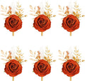 Meldel Burnt Orange Velvet Rose Boutonniere for Men,Set of 6,Groom and Best Man Boutonnieres with Artificial Flower,for Wedding Ceremony Anniversary, Dinner Party, Fall Vintage Rustic Marriage Prom