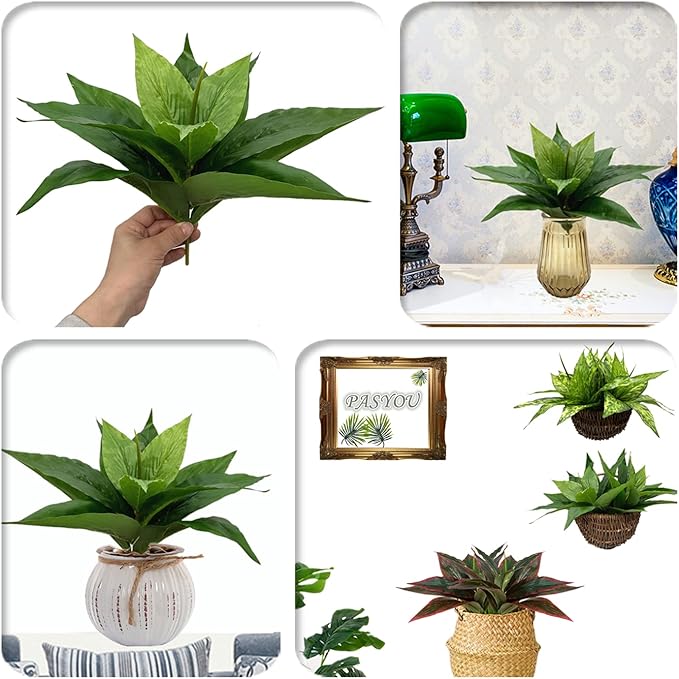 Artificial Agave Fake Plant, 10 Inches Faux Shrubs Bushes Plants for Indoor Outdoor Bedroom Garden Greenery UV Resistant Leaves Decor Wedding Party Office Planter Filler DIY Decoration Green 2 Pack