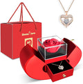 Preserved Flower Red Rose with Heart Necklace, Gifts for Mom, Girlfriend, Women, Wife, Grandma on Christmas, Valentine's Day, Mother's Day, Birthday, Anniversary, Thanksgiving