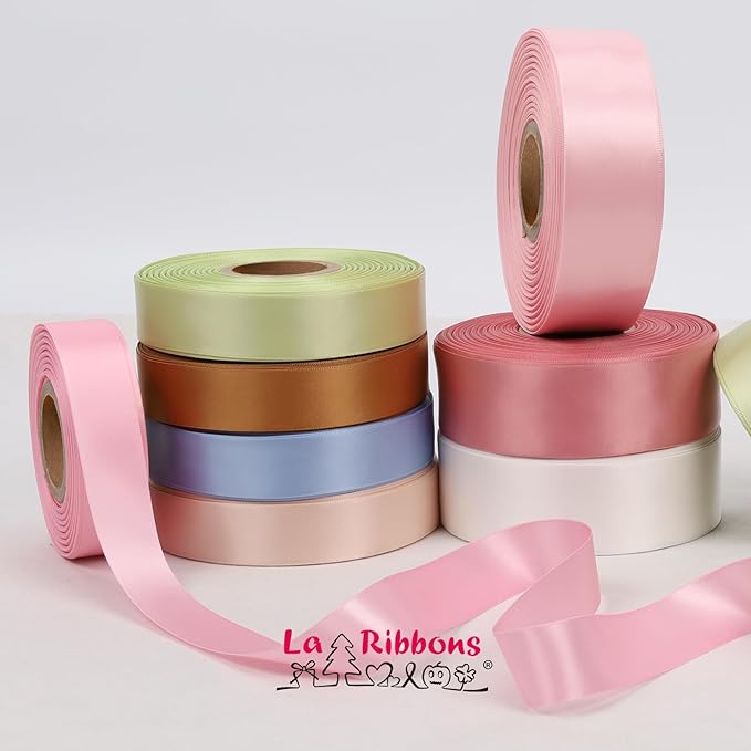 LaRibbons 1 Inch 50 Yard Double Faced Satin Ribbon,Rose Pink Satin Craft Fabric Ribbon for Gift Wrapping Floral Bouquets Wedding Party Decoration