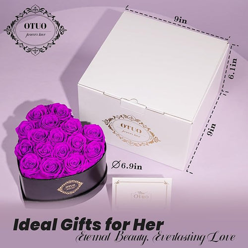 16 Preserved Roses in Heart-Shaped Box, Flowers for Delivery Prime Last up 2 Years, Real Forever Flowers for Wife, Girlfriend, Mother, Eternal Roses for Anniversary - Purple