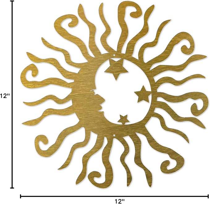 Riverside Designs Wacky Solar Moon Metal Wall Art Steel Outdoor Decor | Heavy-Duty and Waterproof | Made in USA (Gold, 12L x 12W)