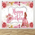 Princess Happy Birthday Backdrop 10x8ft Girls Watercolor Flower Floral Rose Diamond Decorations Photography Background Banner Photo Booth Studio