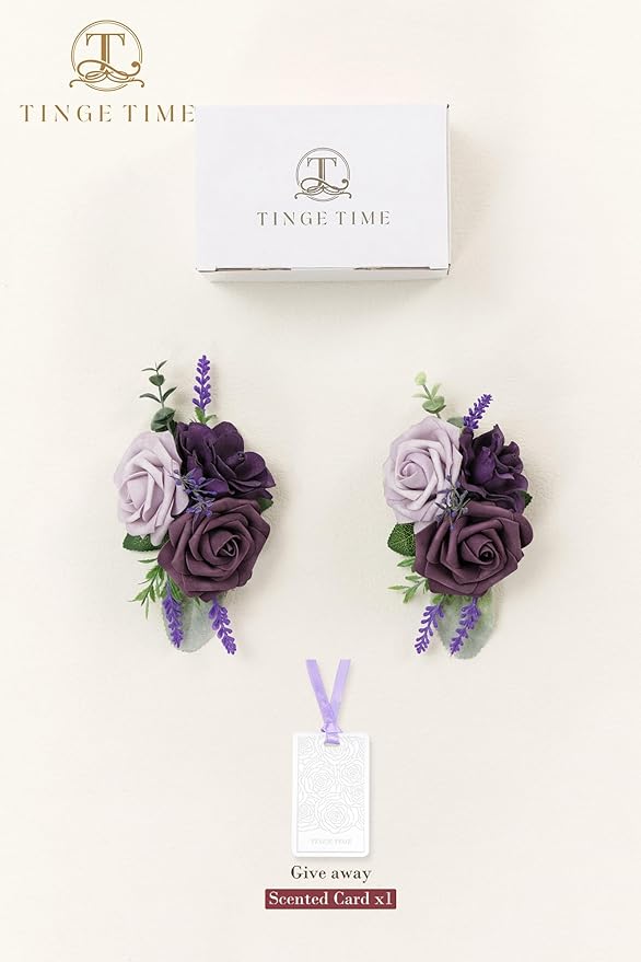 TINGE TIME Artificial Shoulder Corsages Flowers, Set of 2, Mother of The Bride Floral Corsage for Wedding Ceremony Anniversary Formal Dinner Party (Lavender & Plum)