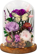 Eternal Flower with Butterfly: Big Flowers Big Love-Elegant Flower in Glass Dome-Thanksgiving, Christmas, Mom Gifts for Her-Flowers for Delivery Prime-Floral Arrangements(Purple)