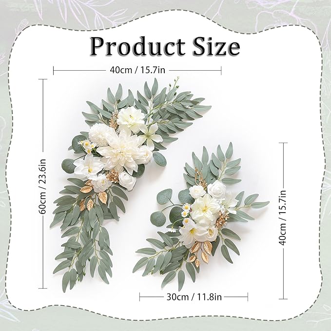 Faux Flower Swag Set of 2, White Artificial Flowers Swags for Wedding Arch, Wedding Welcome Signs, Welcome Reception Ceremony Signs Decorations