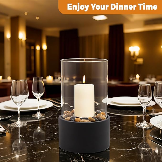 EastFlame Tabletop Hurricane Candleholder with Decorative Stones - Suitable for Dia 2.5" and Below Pillar Candles and Scented Candles, Gift for Dinner Table Centerpiece & Housewareming Gift