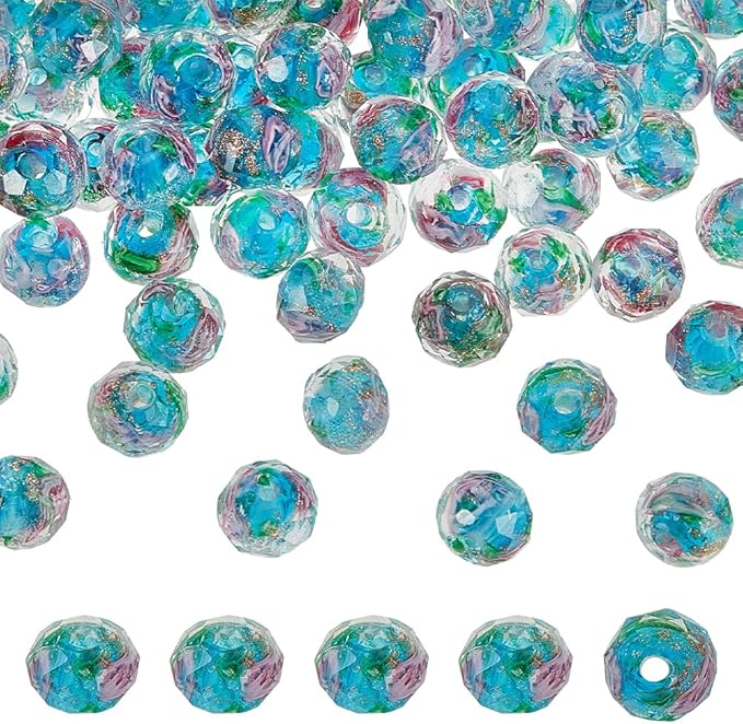 PH PandaHall 70pcs 6~8mm Gold Sand Lampwork Beads Glass Handmade Round Loose Beads for Rosary Making Jewelry Craft Making with 2mm Hole - Dodger Blue