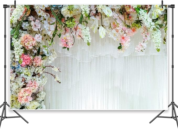 Leowefowa White Flower Wall Backdrop for Wedding Decor Romantic Pink Roses Floral Wall Photography Background for Wedding Birthday Party Banner Decorations Backdrop Photo Booth Props 6x4ft Vinyl