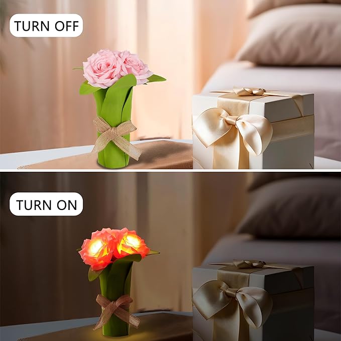 Pink Rose Night Light Gifts for Womens, Christmas Day Gifts for Mom Women Wife Friends Her Christmas Anniversary Birthday Gift, Perfect Ideal for Bedroom Ambiance Coffee Shop