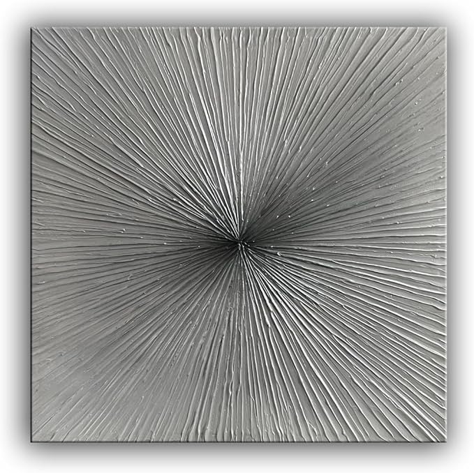 3D Abstract Art Oil Paintings on Canvas Texture Silver Gray Color Abstract Artwork Modern Home Decor Canvas Wall Art Ready to Hang for Living Room Bedroom 30x30inch