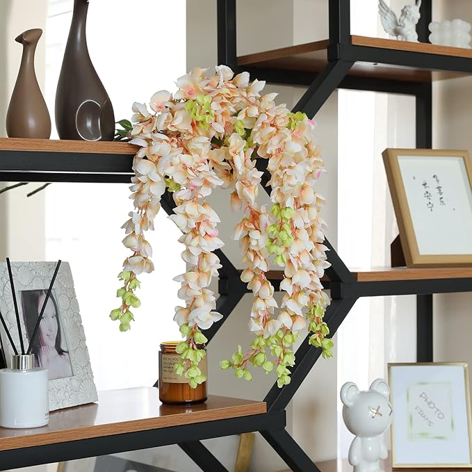 Dailisen 3 Strands 40'' Silk Amber Wisteria Artificial Flowers, Fake Wisteria Floral Hanging Plant Garland, for Home Decor, Party, Floor Vase, Balcony, Wedding Arrangement Decoration (Amber)