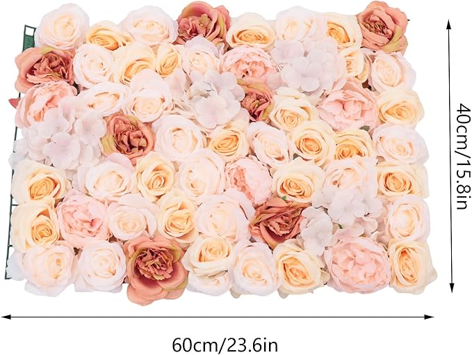 Gdrasuya10 4pcs Realistic Flower Wall Background Artificial Flowers Wall Backdrop Panel 3D Silk Rose Fake Flower Wall Panel Banquet Wedding Party Decor, Photography Background 60 x 40 cm