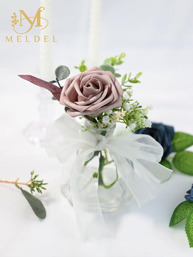 Meldel Artificial Flower 25pcs Real Touch Dusty Pink Rose Fake Foam Roses with Stems for DIY Wedding Bouquets Gifts Bridal Shower Faux Floral Centerpieces Arrangements Home Party Tables Decorations