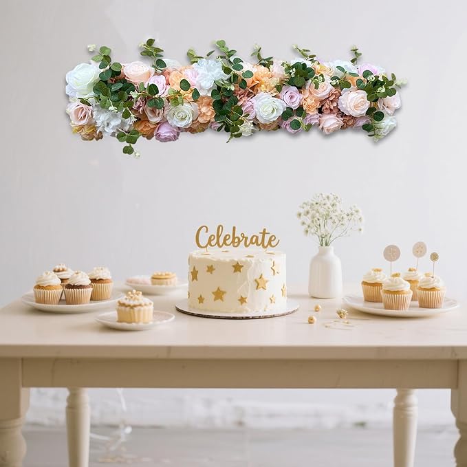 Artificial Silk Wall Flower, Wedding Arch Flower Garland Decorations, Artificial Faked Flowers Row, for Wedding Wall Backdrop Christmas Party Bridal Event Decor (Colorful,39.37 * 11.81 Inch)
