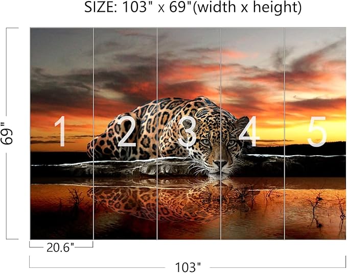 Animal Leopard 3D Wallpaper Mural 103" x 69" (Not Self Adhesive)