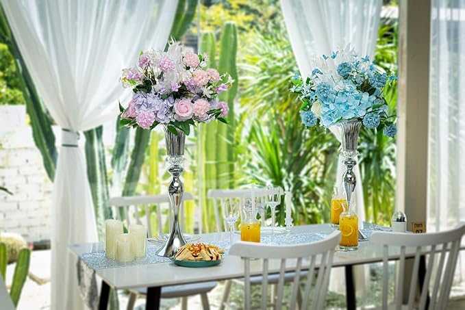 10Pcs/Set Flower Centerpiece Table Decorations Gold Trumpet Vases with Crystal Bead for Wedding Centerpieces Birthday Party Event Home Decor