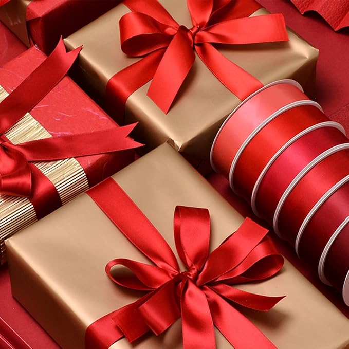 Double Face Red Satin Ribbon 1-1/2 inch X 50 Yards Polyester Red Ribbon for Gift Wrapping Very Suitable for Weddings Party Hair Bow Invitation Decorations and More