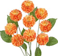 Hollyone 27.6" Orange Artificial Dahlia Flowers 3Pcs Fake Roses Bouquet Ball Dahlia Flower Arrangement Faux Pincushion Flower with 3 Heads Long Stem for Centerpiece Home Decor