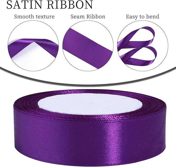 Purple Ribbon for Gift Wrapping, 1 inch Polyester Satin Hair Ribbons for Flower Bouquet, Weeding Decoration, Baby Shower, Crafts Bows Fabric Christmas Ribbon 25 Yards