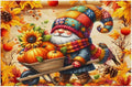 Autumn Gnome Pumpkin Flower Placemats Set of 6 PVC Vinyl Non Slip Table Mats Heat Resistant Place Mats Washable Wipeable Dining Table Mat for Kitchen Decor Party Indoor Outdoor Decorative Gift