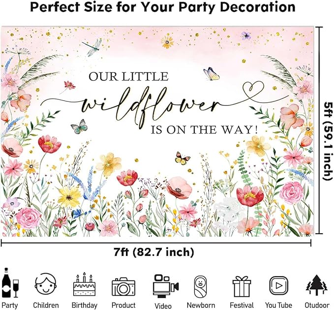 Sensfun Wildflower Baby Shower Backdrop A Little Wildflower is On The Way Baby Shower Decorations Pink Floral She is a Wildflower Baby Girl Party Photography Background Photo Booth Props 7x5ft