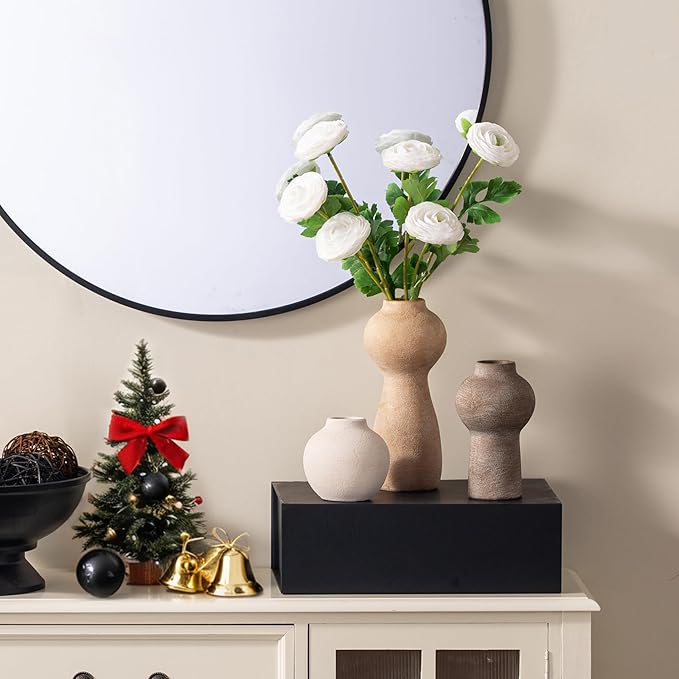 Ceramic Vase Home Table Decor - Flower Vase Set of 3 Living Room Kitchen Decorations Farmhouse Modern Rustic Vases Decorative Centerpiece for Shelf Bedroom Office Bathroom Dining Coffee Desk