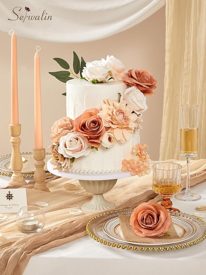 Serwalin Nude Color Artificial Flowers Combo Silk Flowers with Stems Boho Flowers Fake Cake Flowers for DIY Wedding Bouquets Centerpieces Arrangements Baby Shower Party Home Decorations