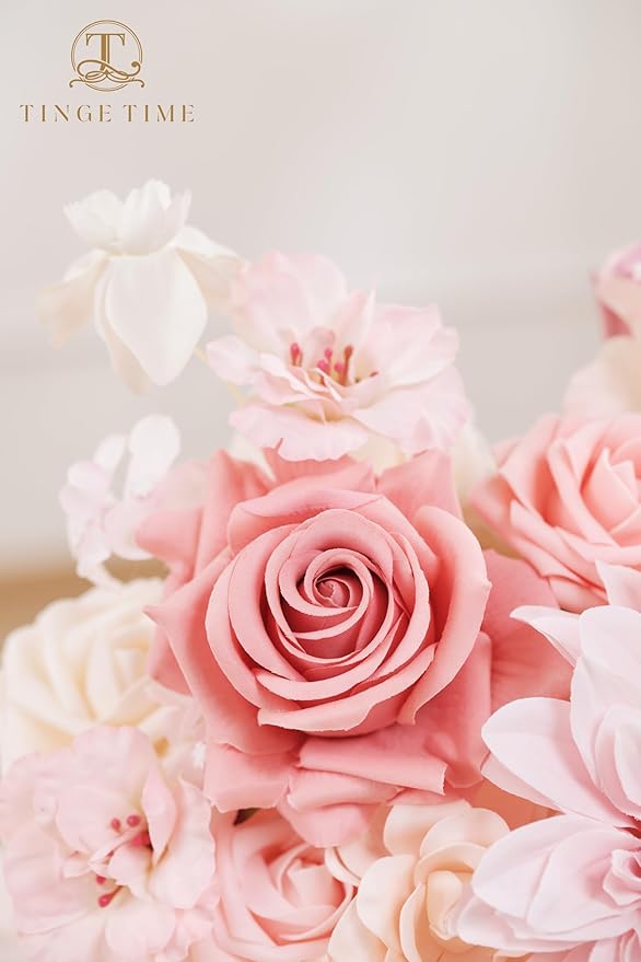 TINGE TIME Artificial Flowers Light Pink Flower Combo for DIY Wedding Bouquets Table Centerpieces Arrangements Party Baby Shower Home Spring Decorations