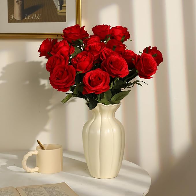 Nubry 24pcs Artificial Silk Roses Bulk,Fake Roses Flower with Stems Realistic Flowers for Wedding Centerpiece Home Party Decor(Red)