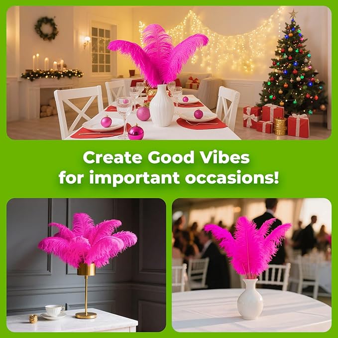 Piokio 20 pcs Fuchsia Ostrich Feathers Plumes 8-10 inch(20-25 cm) Bulk for DIY Handmade Artwork and DIY Clothes, Feather Pens, Dream Catcher, Table Decoration.