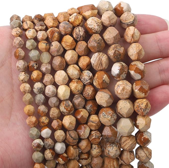 Faceted Natural Brown Picture Jasper Stone Round Beads 10mm 36cm/Strand for Jewelry Making