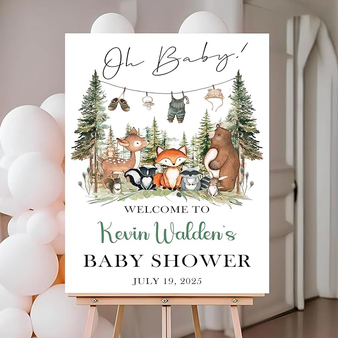 Personalized Baby Shower Welcome Sign For Outdoor, Custom Forest Animal Baby Shower Yard Sign Decorations