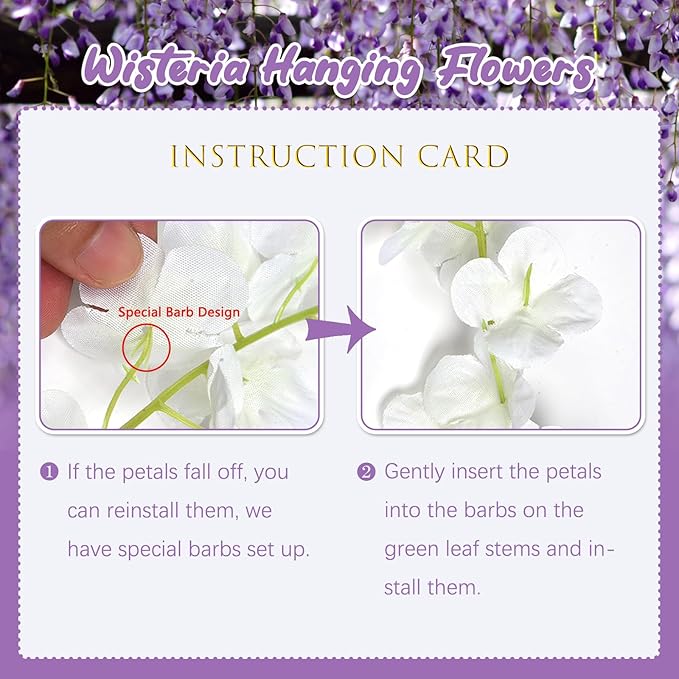 36 Pack Purple Wisteria Hanging Flowers, 3.44 Ft Fake Hanging Flowers, Artificial Wisteria Garland Vines for Wedding Room Backdrop Outdoor Patio Garden Decoration