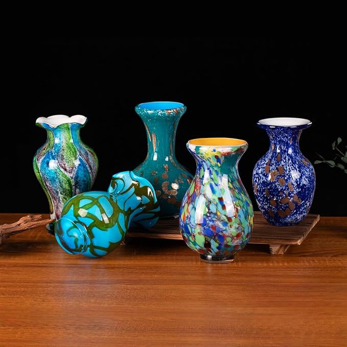 KAMMAK Colored Glass Vase, Beautiful Hand Blown Decorative Vase, Modern Art Vase for Flower Mantle Dining Table Centerpiece, Entryway Living Room Wedding Decoration, FH010