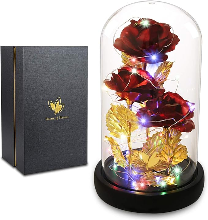 Womens Gift for Christmas Birthday Gift,Christmas Rose Gifts for Women,Galaxy Flower Rose with 2 Light Modes,Colorful Crystal Flower Enchanted Rose in Glass Dome,Xmas Gifts for Mom Wife Girlfriend