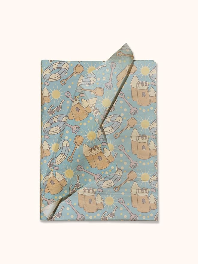 Pro Supply Global Beach Fun Printed Tissue Paper for Gift Bags or Boxes and Wrapping - Summer Bulk Decorative Art Tissue Paper for Packaging and Gifting | 24 Sheets 20" x 30"