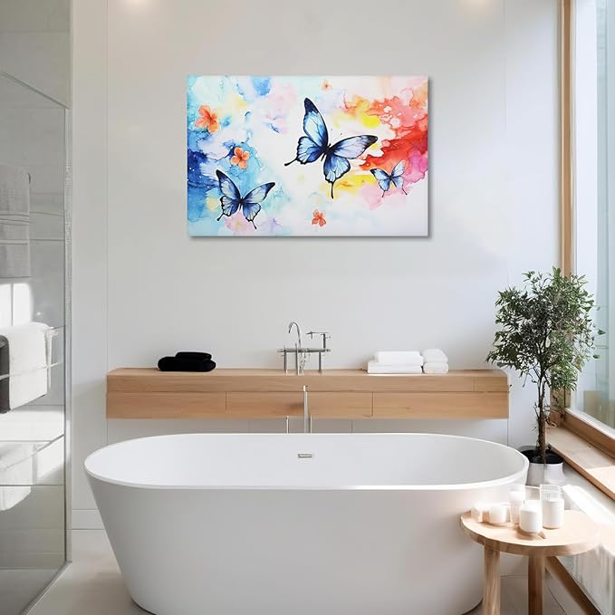 KPLUNDO Butterfly Wall Art Abstract Flower Picture Watercolour Painting Modern Artwork Home Decor Framed for Living Room Bathroom Bedroom Office Decoration Ready to Hang(Art-4,12.00x18.00 inch)