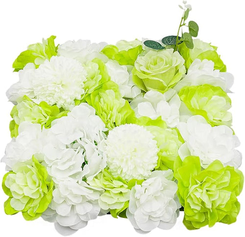 12Pcs Artificial Flower Wall Panel 3D Floral Backdrop Wall 15" X 15" Flower Wall Decor Flower Wall Backdrop Faux Flower Panel for Party Home Background Decor, Green