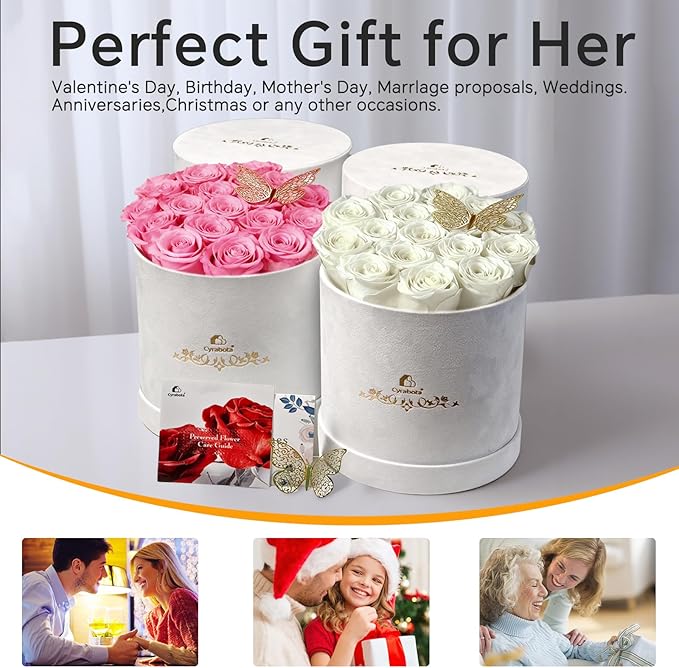 16 Roses in a Box, Preserved Flowers Gifts for Women, Forever Flowers for Delivery, Flower Birthday Gifts Box for Her, Eternal Flowers Rose Gifts for Mom, White