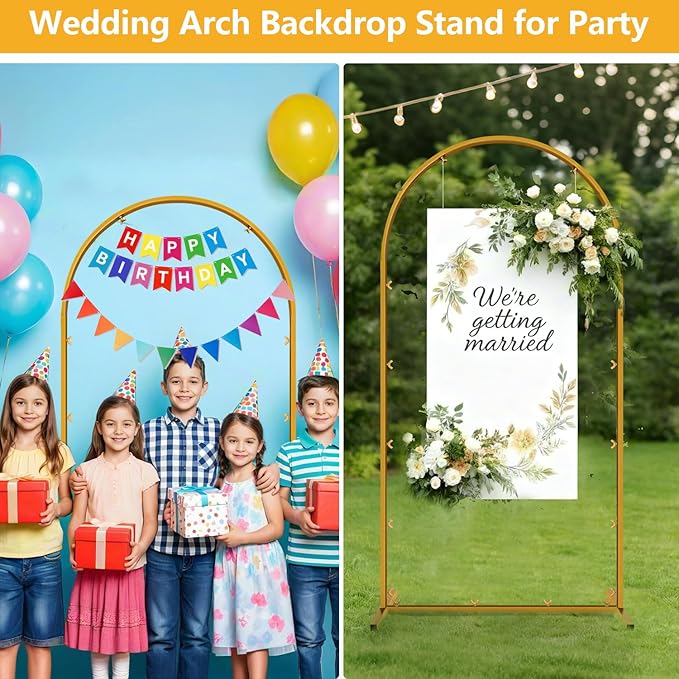 6 FT Wedding Arch Frame Backdrop Stand for Party, Balloon Arch Stand, Wedding Arches for Ceremony, Metal Gold Arch Frame Backdrop Stand for Bridal Baby Showers Birthday Decoration Photo