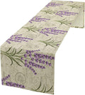 Floral Lavender Table Runner,Vintage Rustic Country Romantic Purple Flower Pattern Print Burlap for Hotel Indoors Outdoor Dining Room Kitchen Home Decor, 13x90in