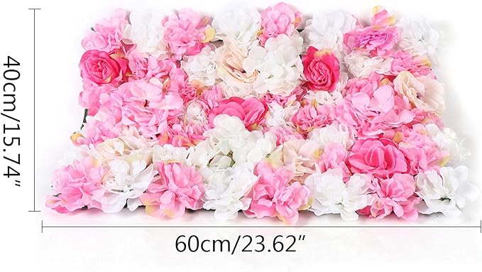20pcs 24" x 16" Artificial Flower Wall Panel Background,3D Silk Hydrangea Rose Flowers Wall Backdrop for Wedding Party Event Photo Stage Backdrop Wall Decor (Deep Pink Champagne)