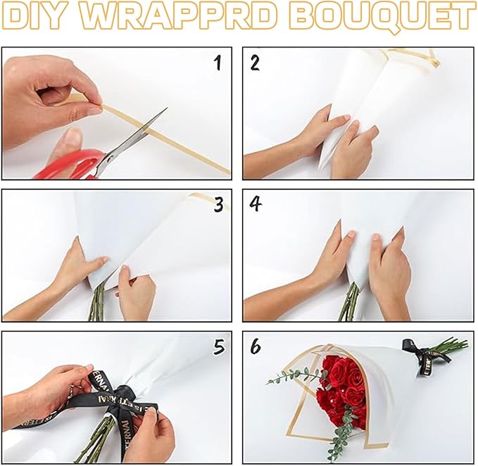 YOUlDIANZI Bouquet Wrapping Paper Kits, 20 Sheets Waterproof Flower Wrapping Paper, 100 Pearl Pins, 72.18 Ft Pink Ribbon, 1 Storage Box for Pins