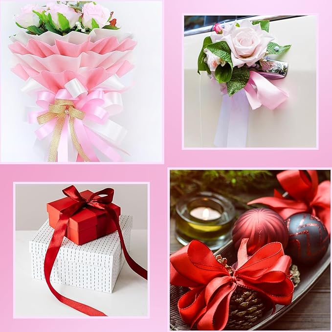 Red Satin Ribbon 1-1/2 Inch x 2 Rolls Red Wide Satin Fabric Ribbon for Gift Packaging, Christmas, Wedding, Flower Bouquet, Holiday Party, Invitation