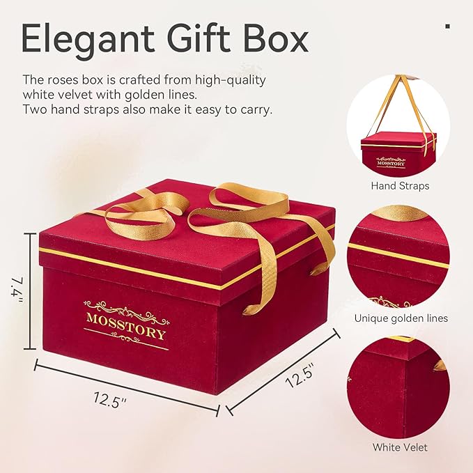 Preserved Roses in a Box 49-Piece Forever Flowers Gifts for Women Wife Mother Day Christmas Anniversary (Red Roses, Square Burgundy Suede Box)